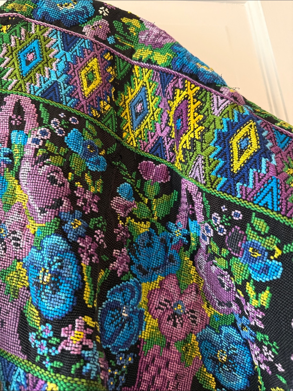 Handmade Embroidered Poncho Cape Black Purple Blue Floral Unique Boho Artsy - Picture 4 of 9